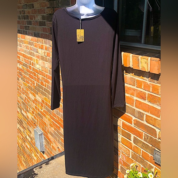 Peruvian Connection Long Black Tunic W/ Diagonal Shirring ,High Side Slit. Sz Lg - Picture 3 of 13